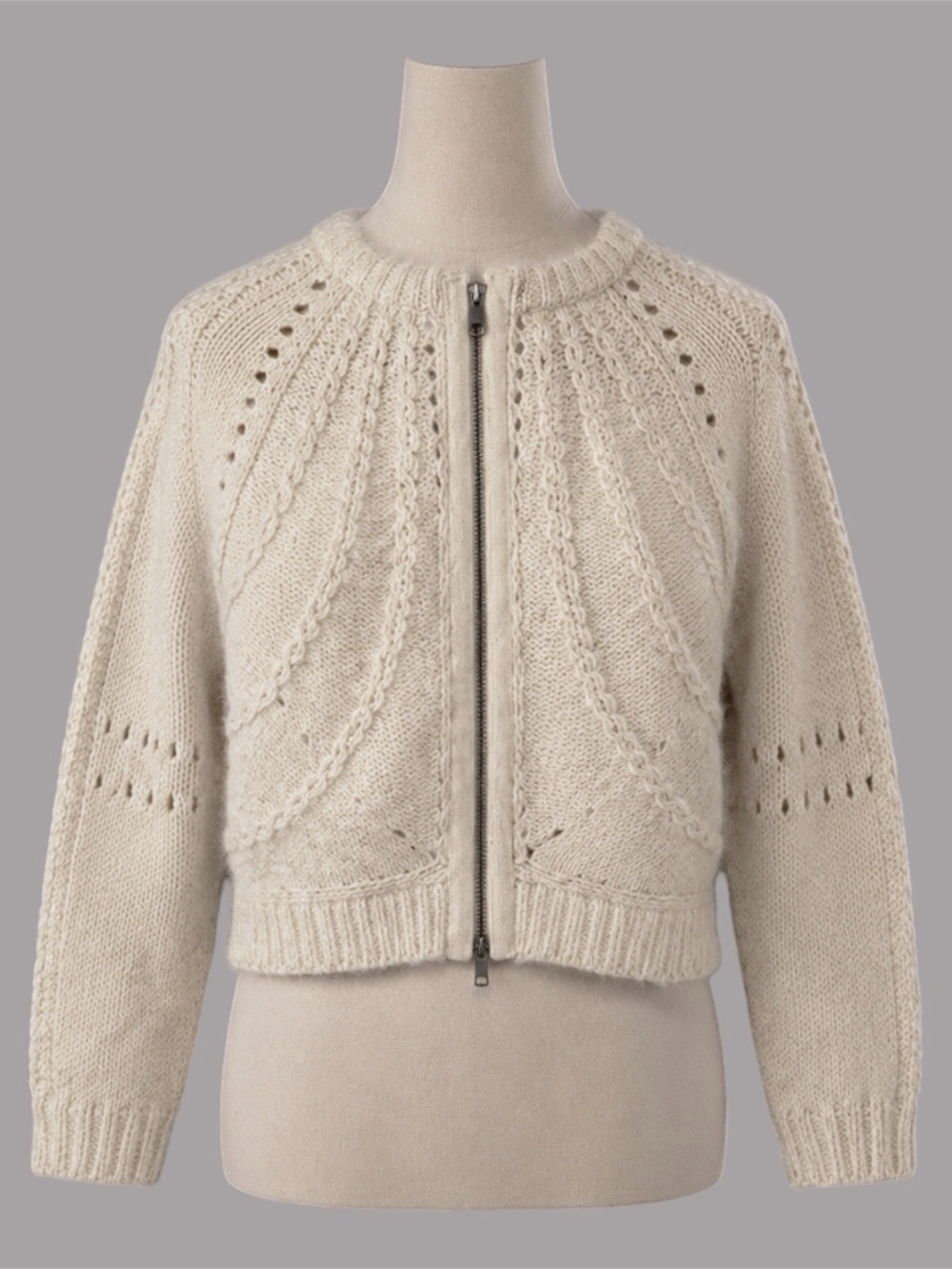 Sparrow Cream Cable Knit Zip Cardigan